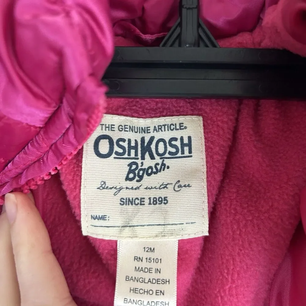 OshKosh Jacket Coat Girls 12M Pink Insulation Hooded Parka Ski jacket Puffer